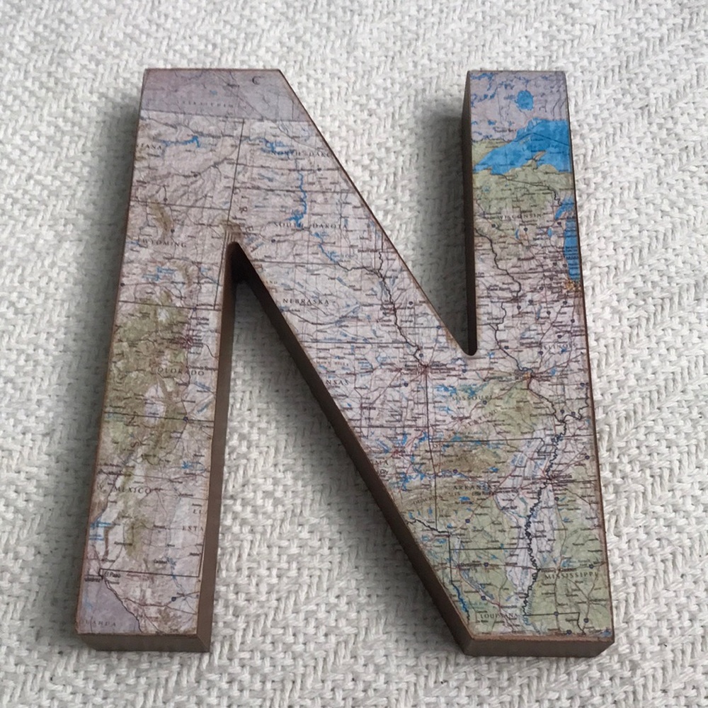 Alphabet letter N map home decor